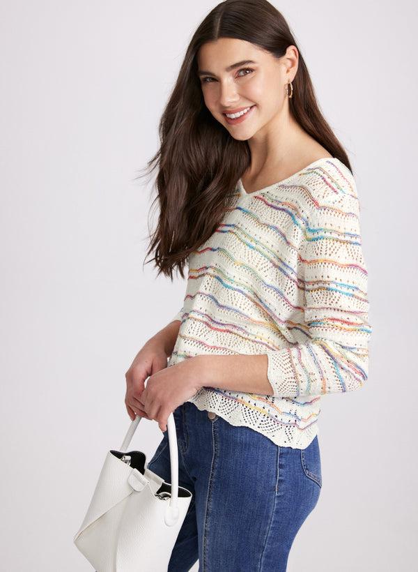 Laura Multi-Striped Pointelle Knit Sweater