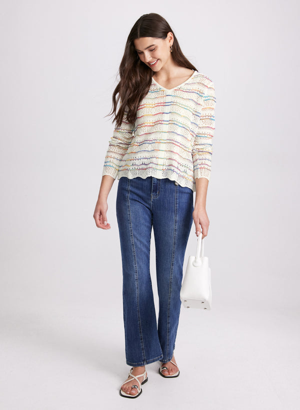 Laura Multi-Striped Pointelle Knit Sweater