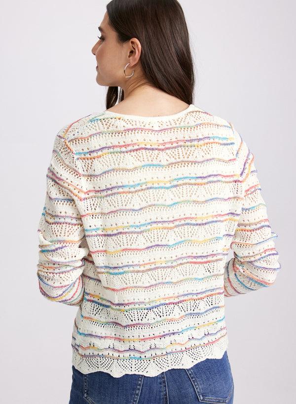 Laura Multi-Striped Pointelle Knit Sweater