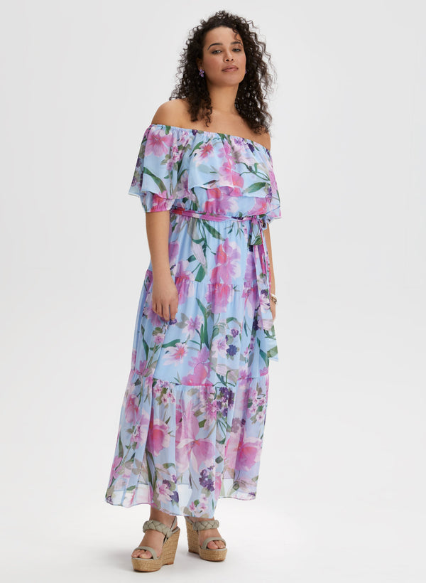 laura Off-the-Shoulder Floral Print Dress