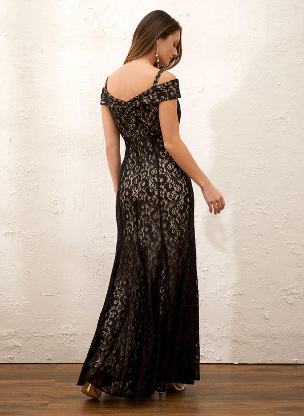 Laura Off-the-Shoulder Glitter Lace Dress