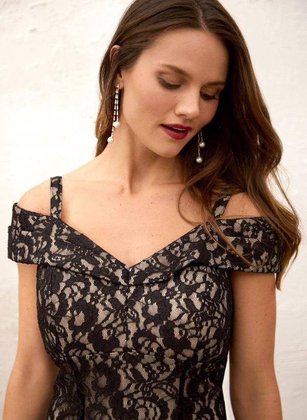 Laura Off-the-Shoulder Glitter Lace Dress