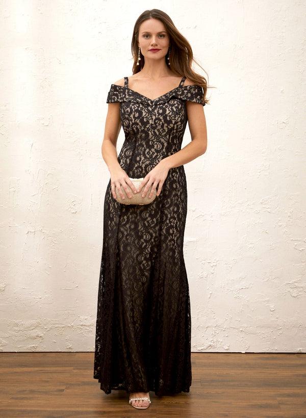 laura Off-the-Shoulder Glitter Lace Dress