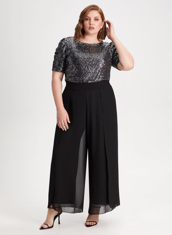 Laura Olivia Chiffon Wide-Leg Pants
