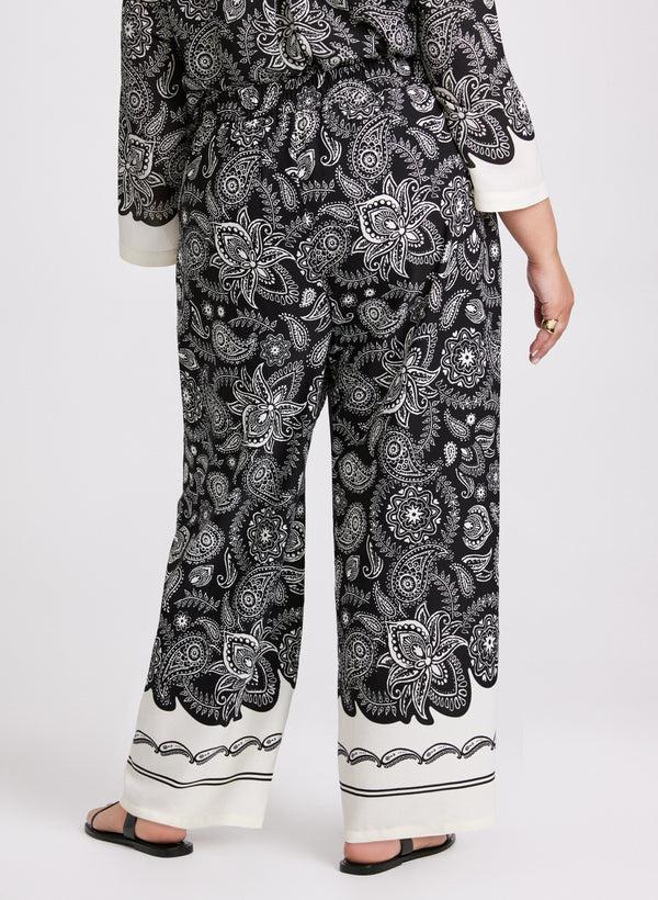 Laura Olivia Contrast Paisley Wide-Leg Pants