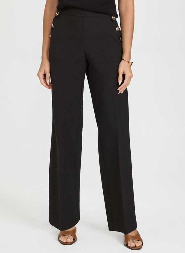 laura Olivia Embossed Button Wide-Leg Pants