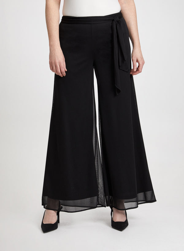 laura Olivia Mesh Overlay Wide-Leg Pants - Regular