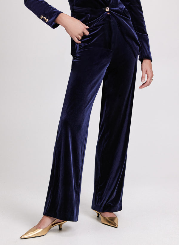 laura Olivia Velvet Wide Leg Pants - Regular