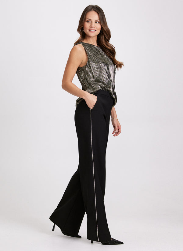 Laura Olivia Wide-Leg Crystal Detail Pants - Regular
