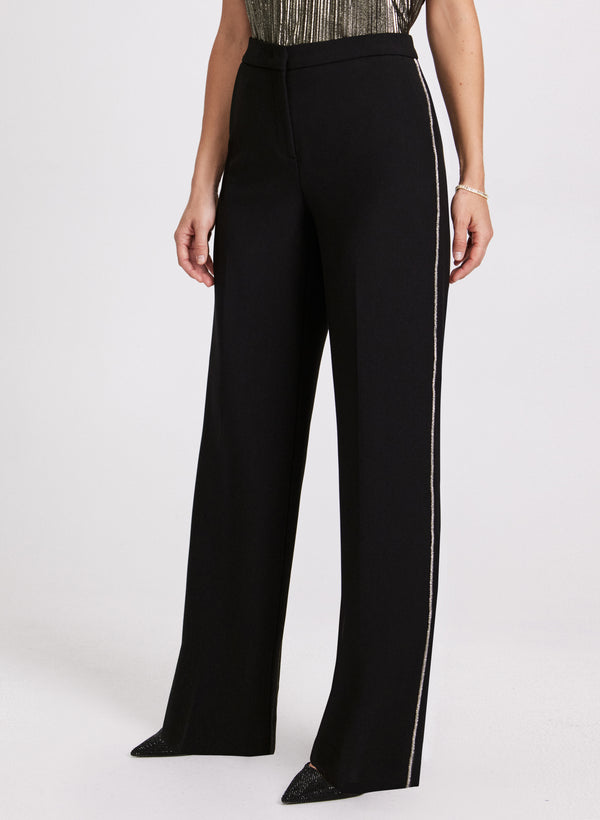 laura Olivia Wide-Leg Crystal Detail Pants - Regular