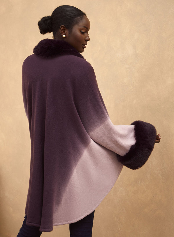 Laura Ombré Faux Fur Trim Cape