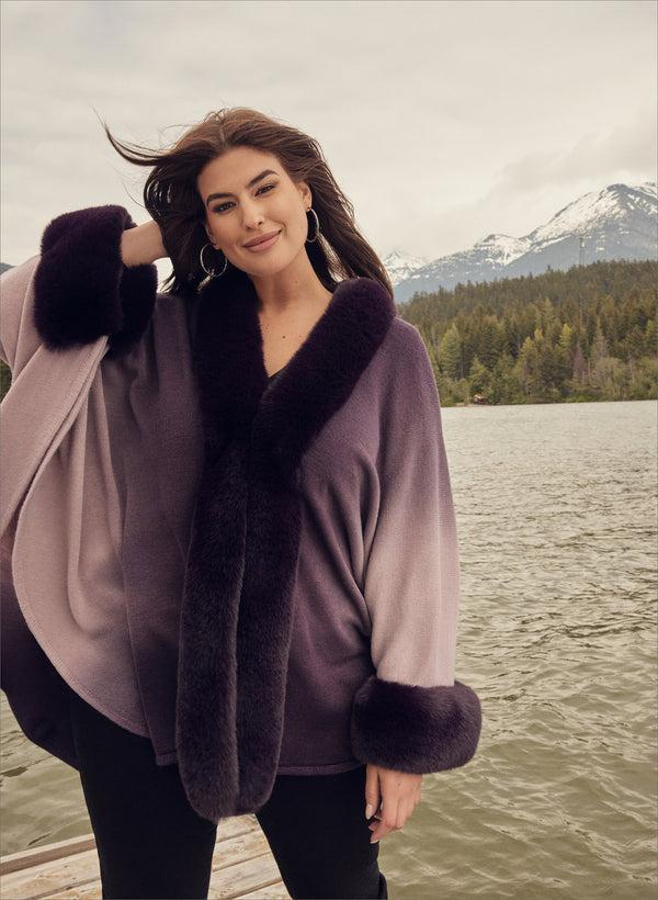 Laura Ombré Faux Fur Trim Cape