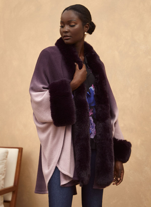 laura Ombré Faux Fur Trim Cape