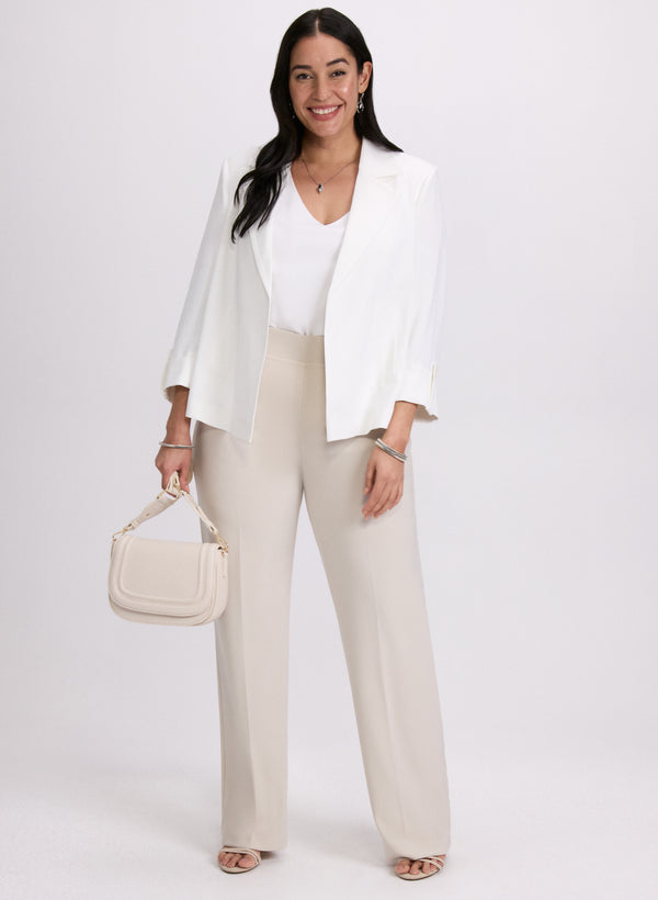laura Open Crinkle Jacket & Pull-On Wide-Leg Pants
