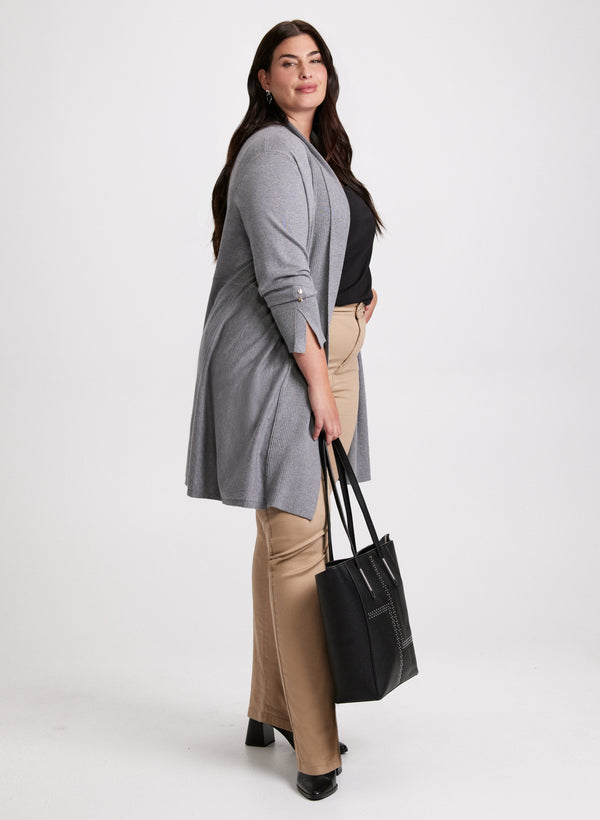 laura Open-Front Cardigan & Coated Jeans