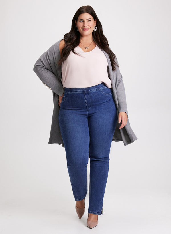 laura Open-Front Cardigan & Pull-On Jeans
