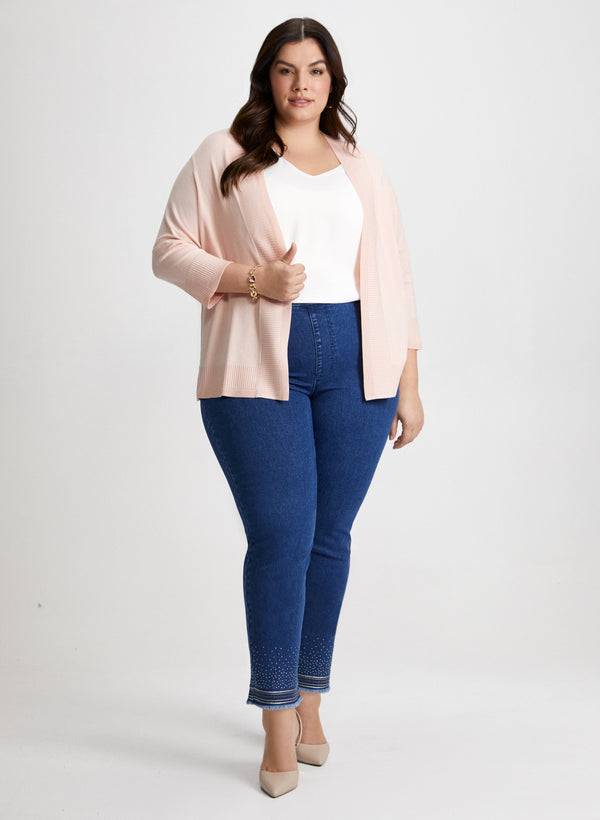 laura Open Front Cardigan & Sequin Hem Jeans