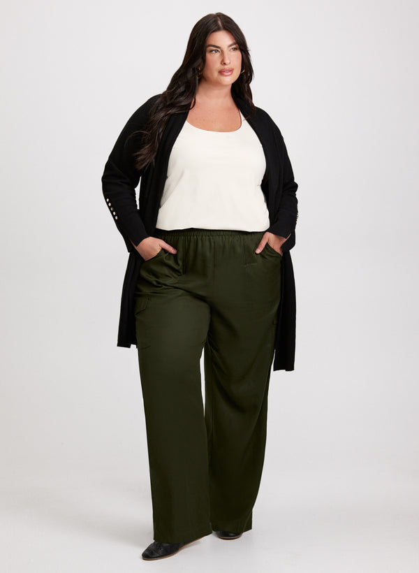 laura Open-Front Cardigan & Tencel Cargo Pants
