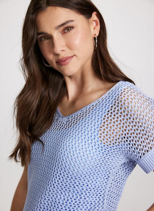 Laura Openwork Knit Short Sleeve Sweater