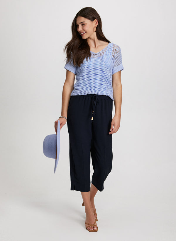 Laura Openwork Knit Short Sleeve Sweater