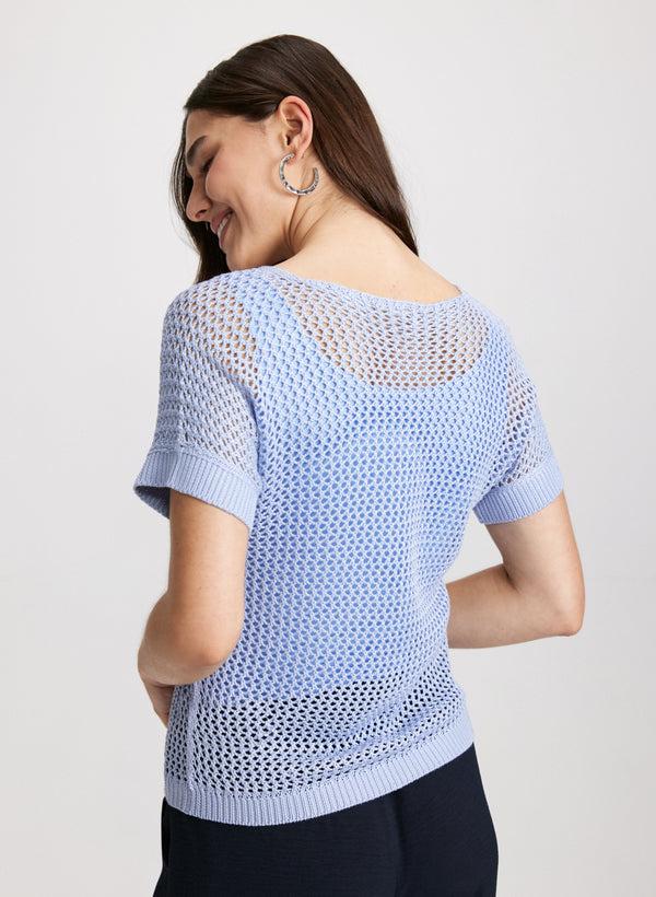 Laura Openwork Knit Short Sleeve Sweater