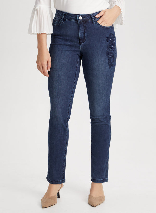 laura Paisley Appliqué Straight Leg Jeans