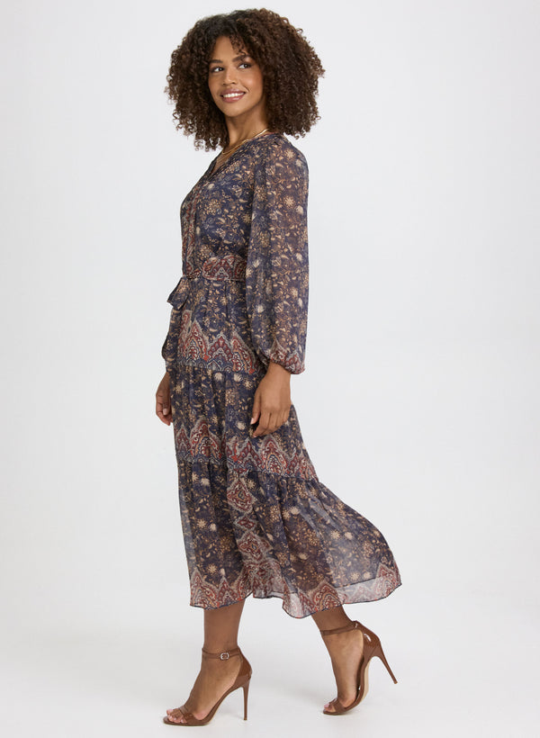 Laura Paisley Belted Midi Dress
