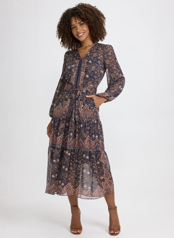 laura Paisley Belted Midi Dress