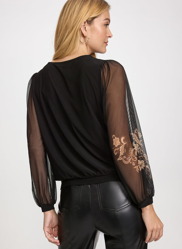 Laura Paisley Mesh Sleeve Top