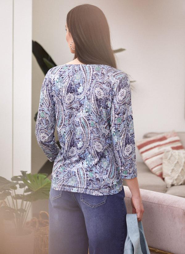 Laura Paisley Print Drawstring Detail Tee