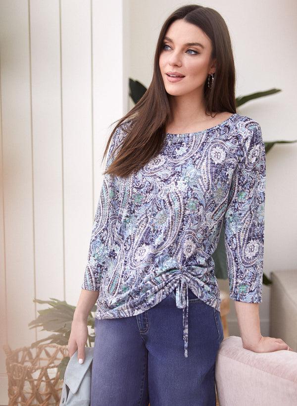 laura Paisley Print Drawstring Detail Tee
