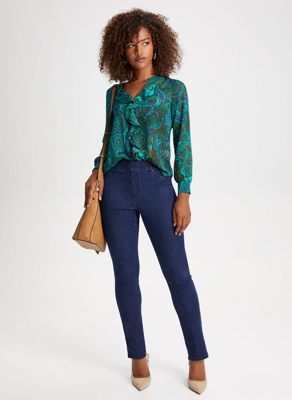 Laura Paisley Print Ruffle Blouse
