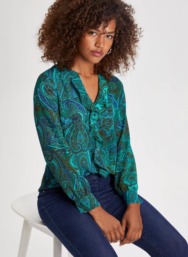 laura Paisley Print Ruffle Blouse