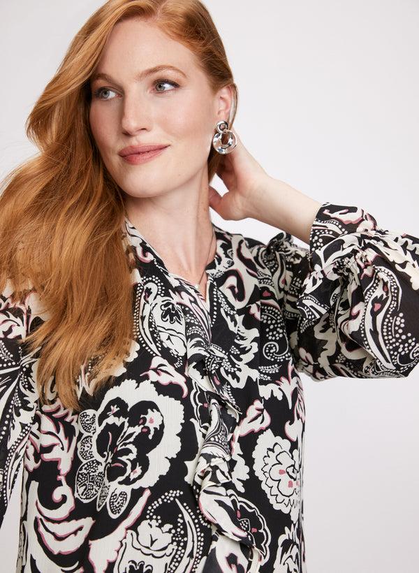 Laura Paisley Print Ruffle Front Blouse