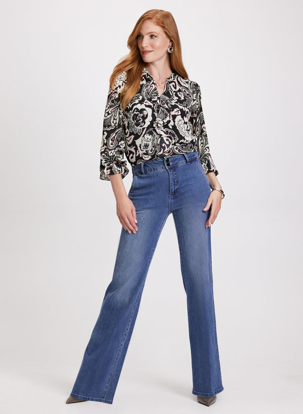 Laura Paisley Print Ruffle Front Blouse
