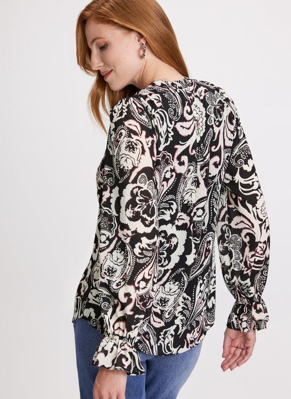 Laura Paisley Print Ruffle Front Blouse
