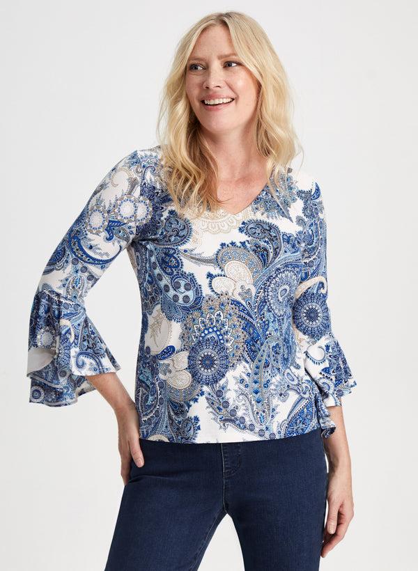 Laura Paisley Print Ruffle Sleeve Top