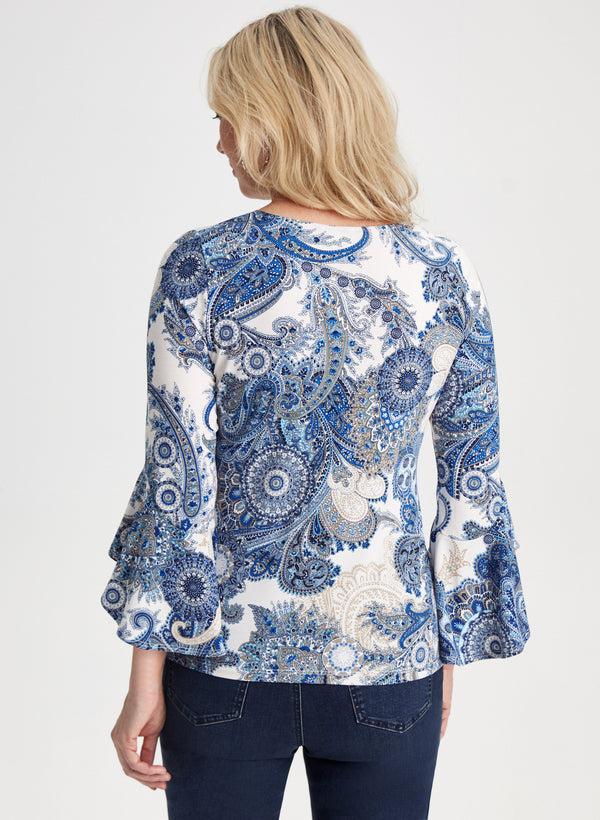 Laura Paisley Print Ruffle Sleeve Top