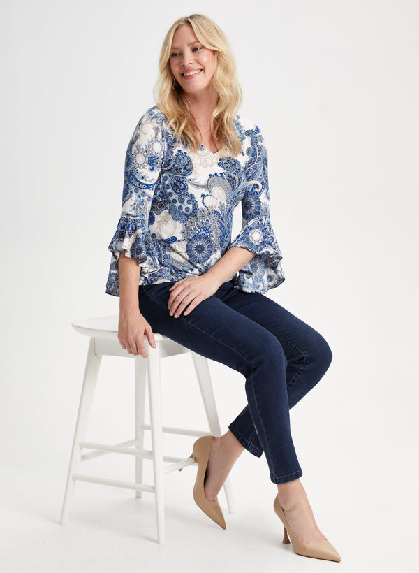 Laura Paisley Print Ruffle Sleeve Top