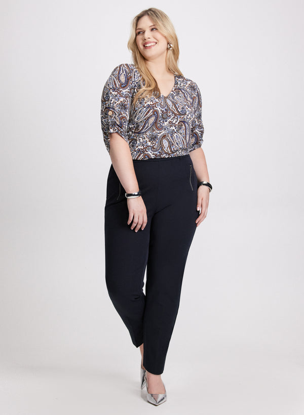laura Paisley Print Top & Pull-On Pants