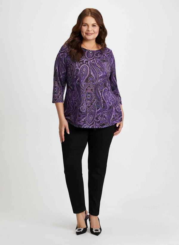 laura Paisley Print Top & Slim Leg Jeans