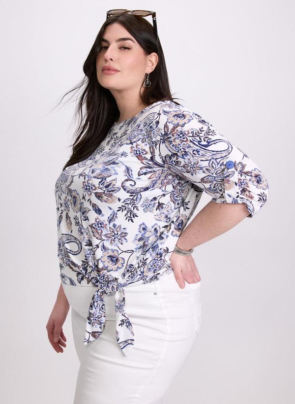 Laura Paisley Tied-Hem Top