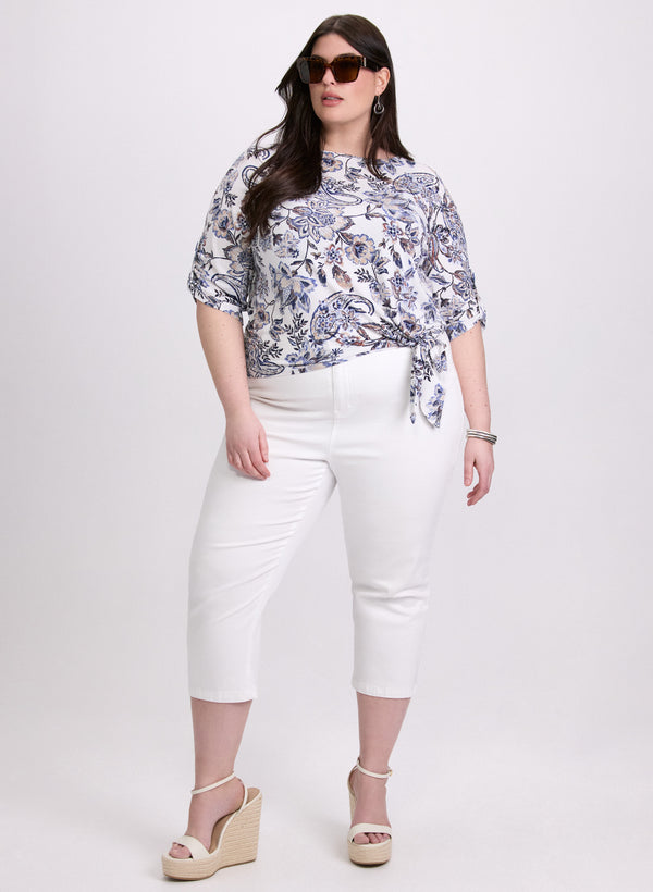 Laura Paisley Tied-Hem Top