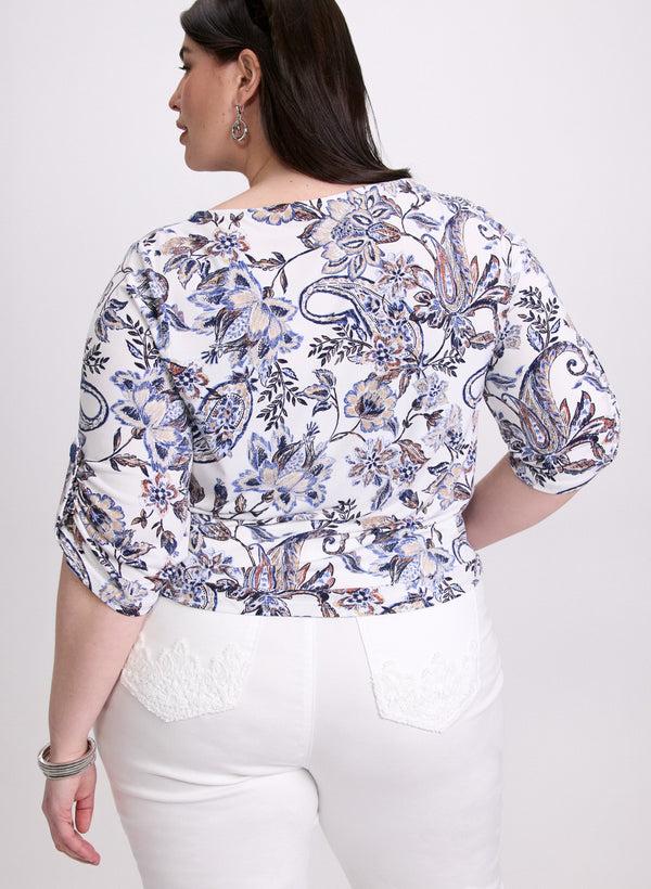 Laura Paisley Tied-Hem Top