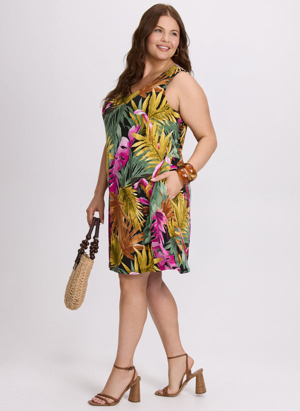 Laura Palm Print A-Line Dress