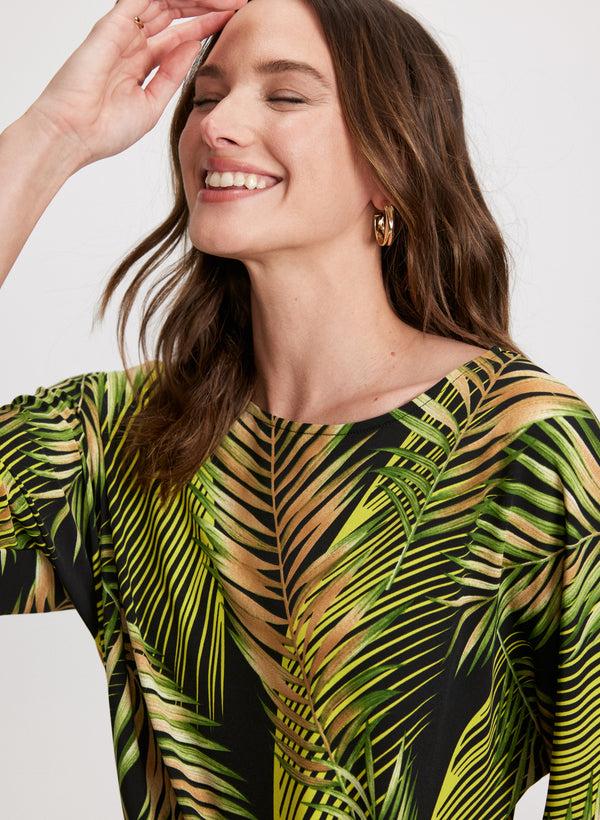 Laura Palm Print Elbow Sleeve Top