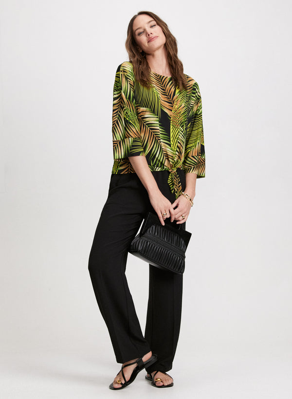 Laura Palm Print Elbow Sleeve Top