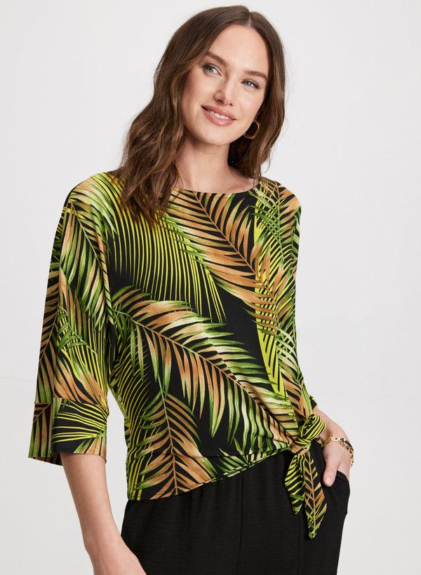 laura Palm Print Elbow Sleeve Top