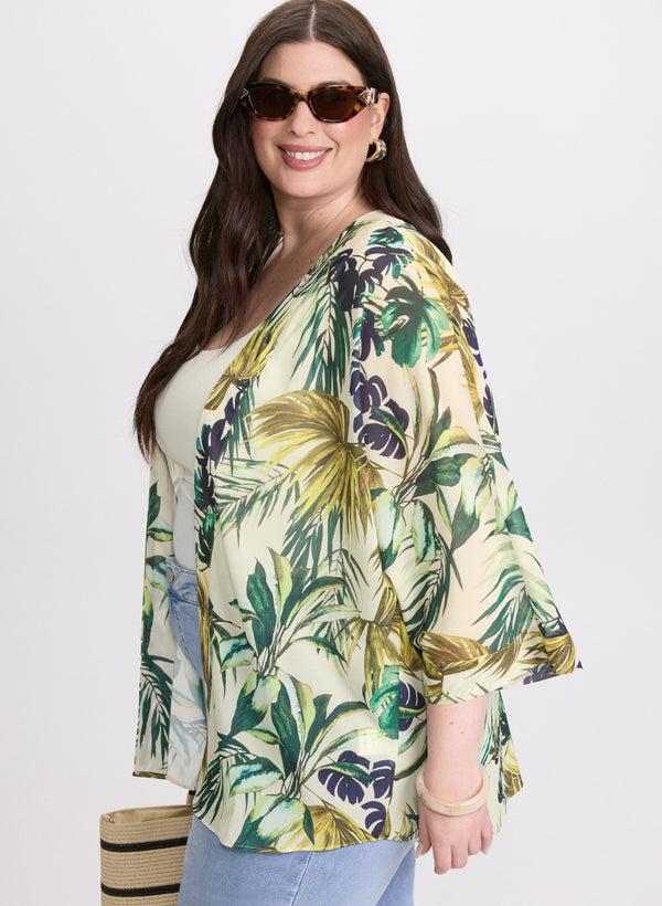 Laura Palm Print Open Blouse