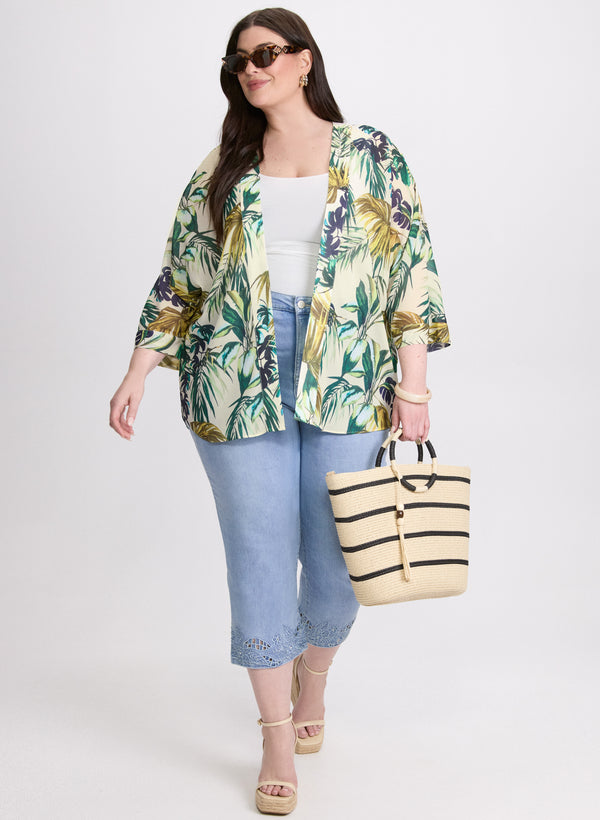 Laura Palm Print Open Blouse